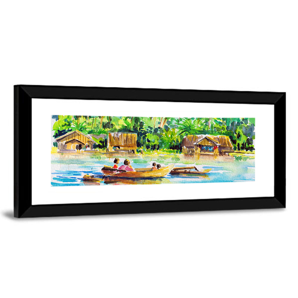 Boat in Tropical Village Wall Art