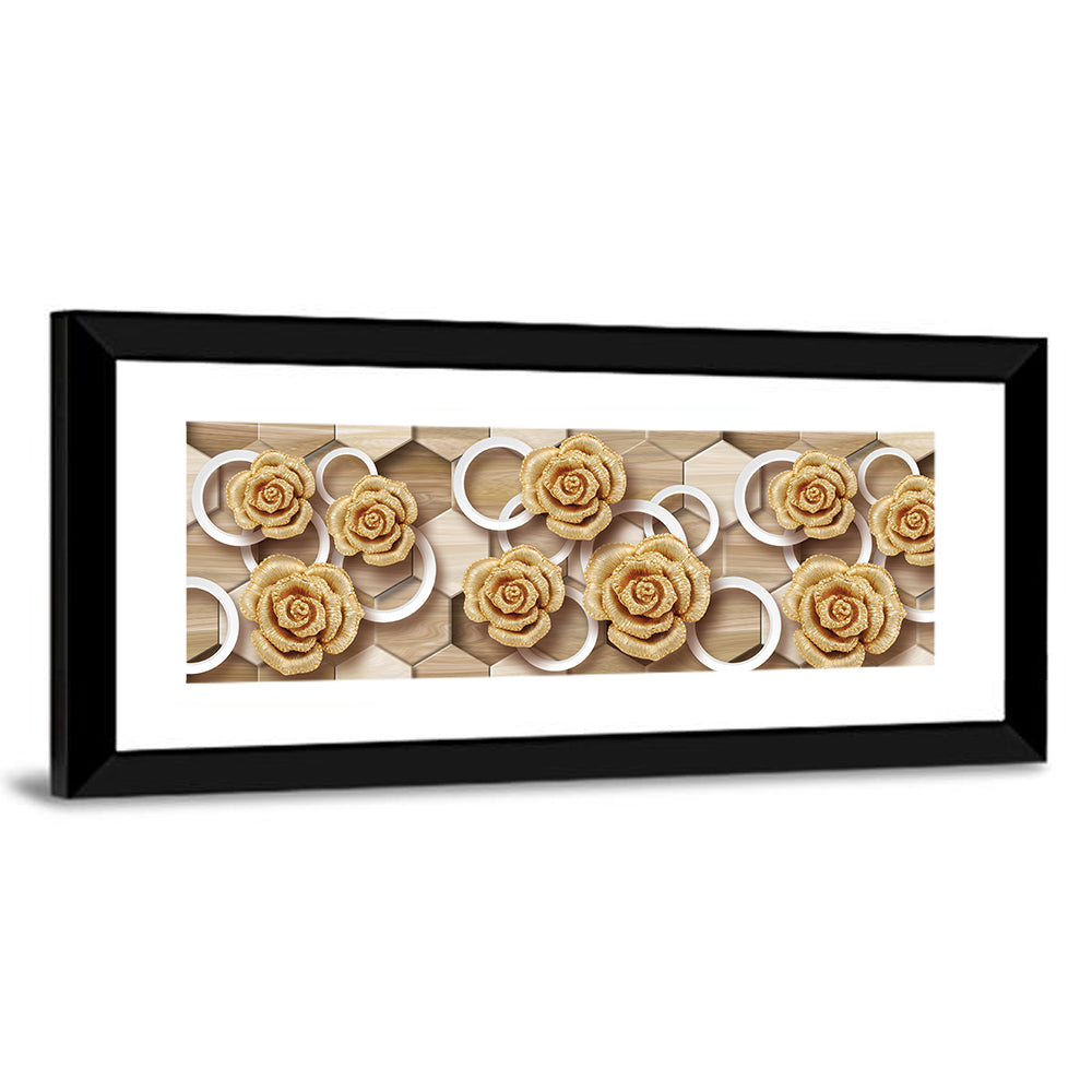 Gold Roses on Geometric Tiles Wall Art