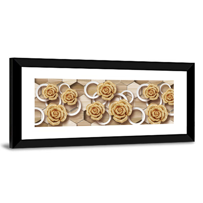 Gold Roses on Geometric Tiles Wall Art as a framed print