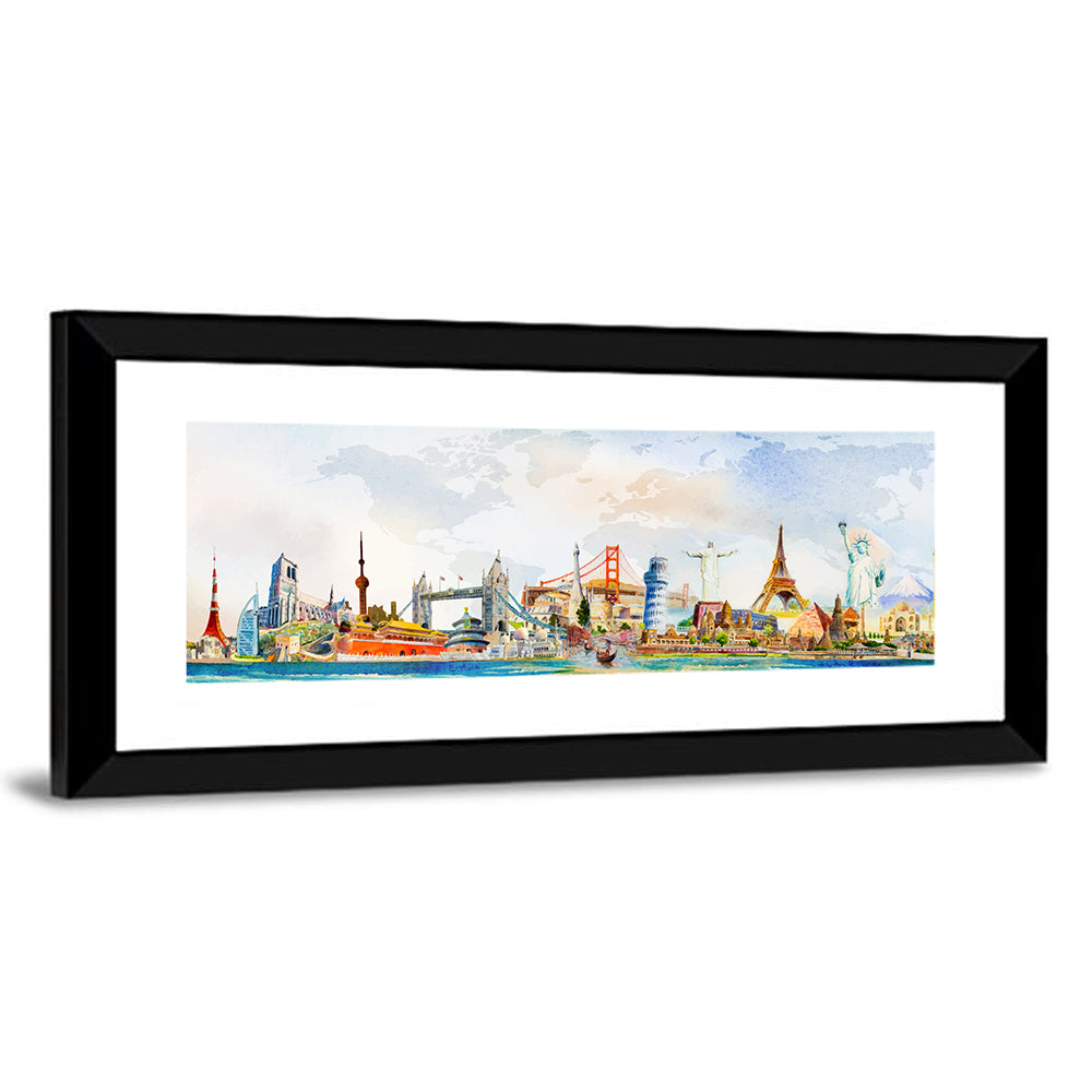 Watercolor World Landmarks Montage Wall Art