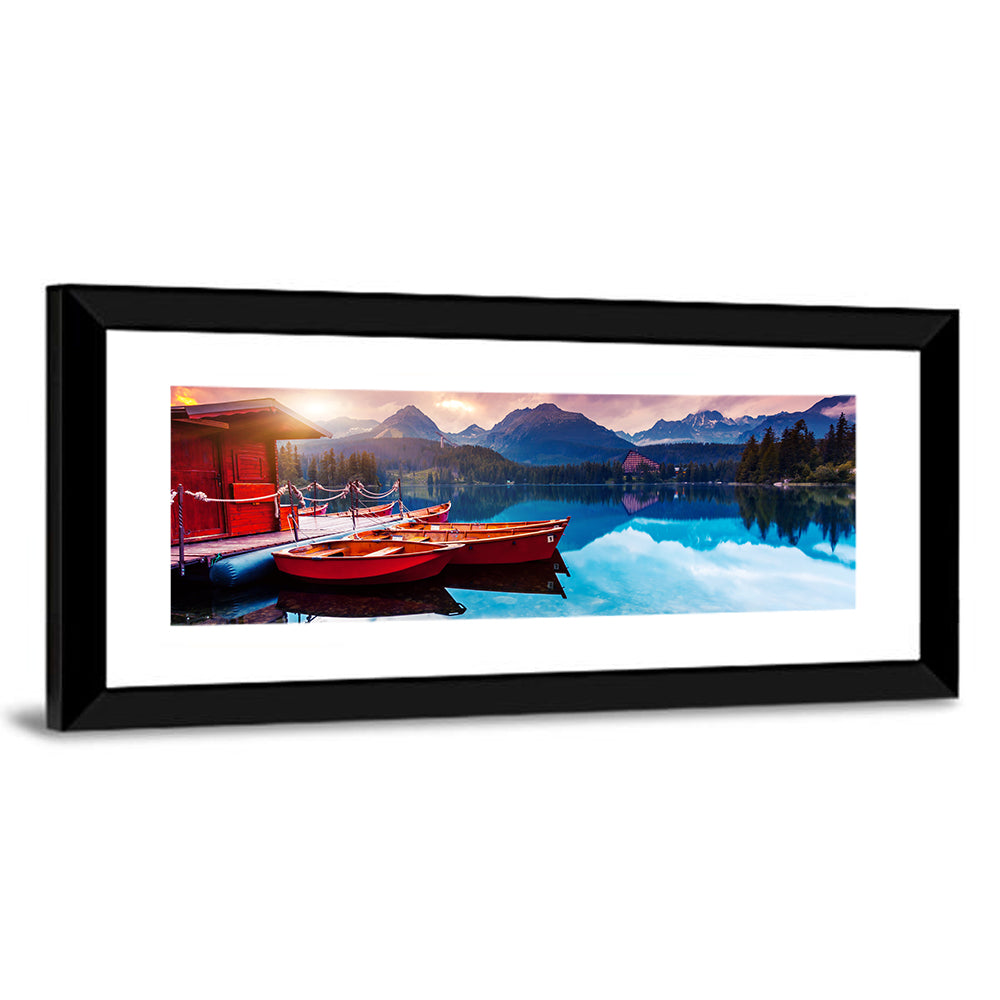 High Tatras Sunset Lake with Red Boats Wall Art