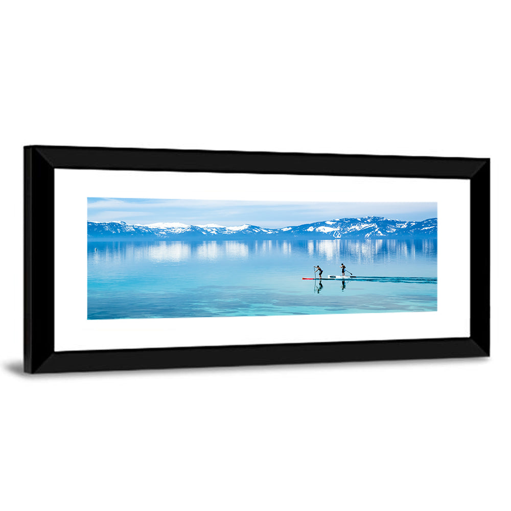 Two Paddleboarders on Mountain Lake Wall Art