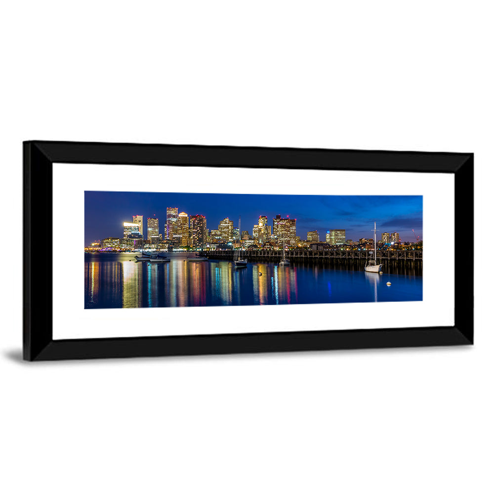 Boston Harbor Night Skyline Wall Art