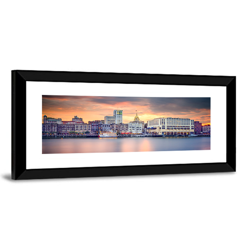 Savannah Riverfront Sunset Skyline Wall Art