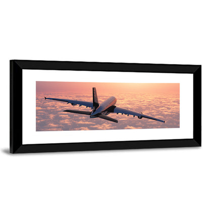 Passenger Plane Above Golden Clouds Wall Art