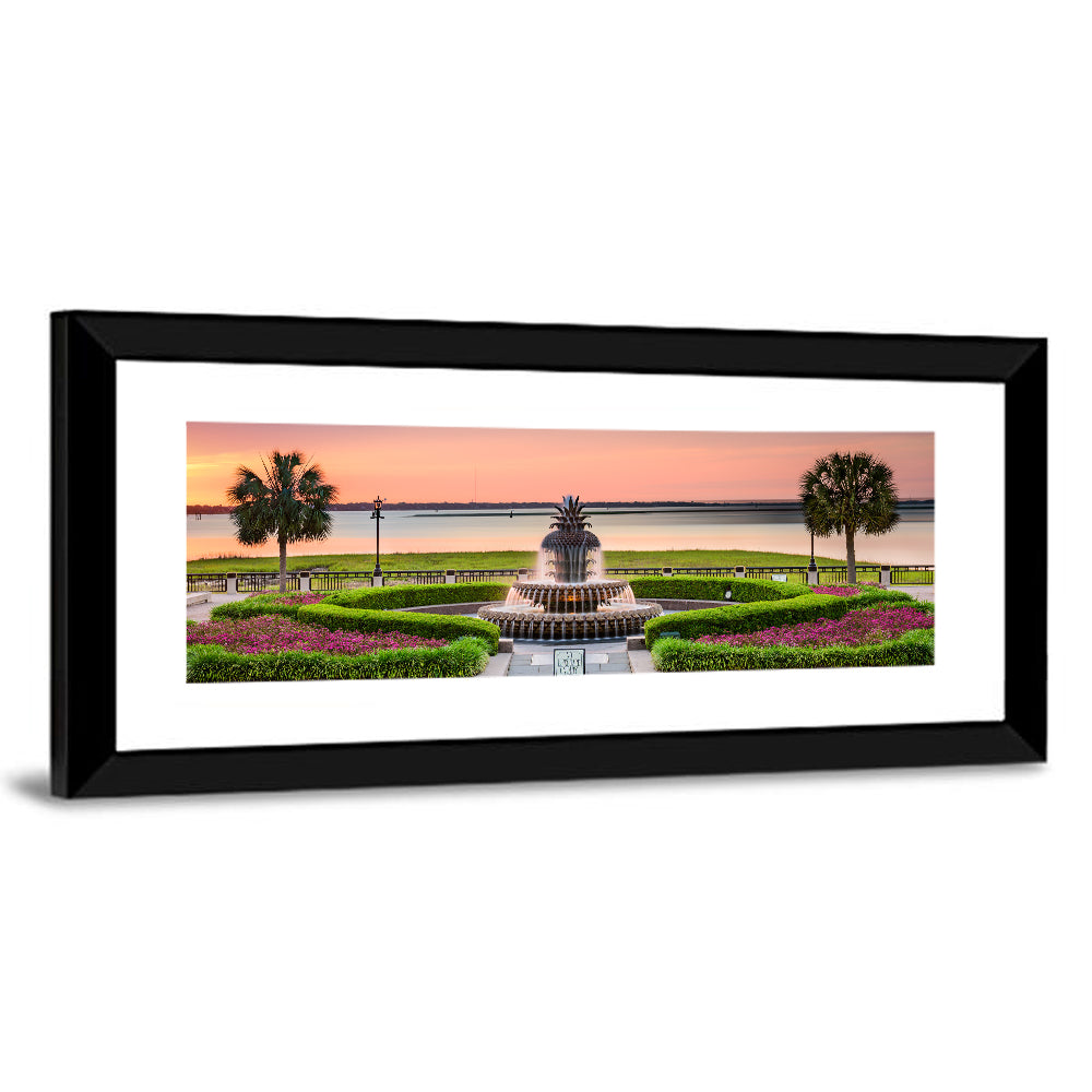 Charleston Pineapple Fountain at Sunset Wall Art