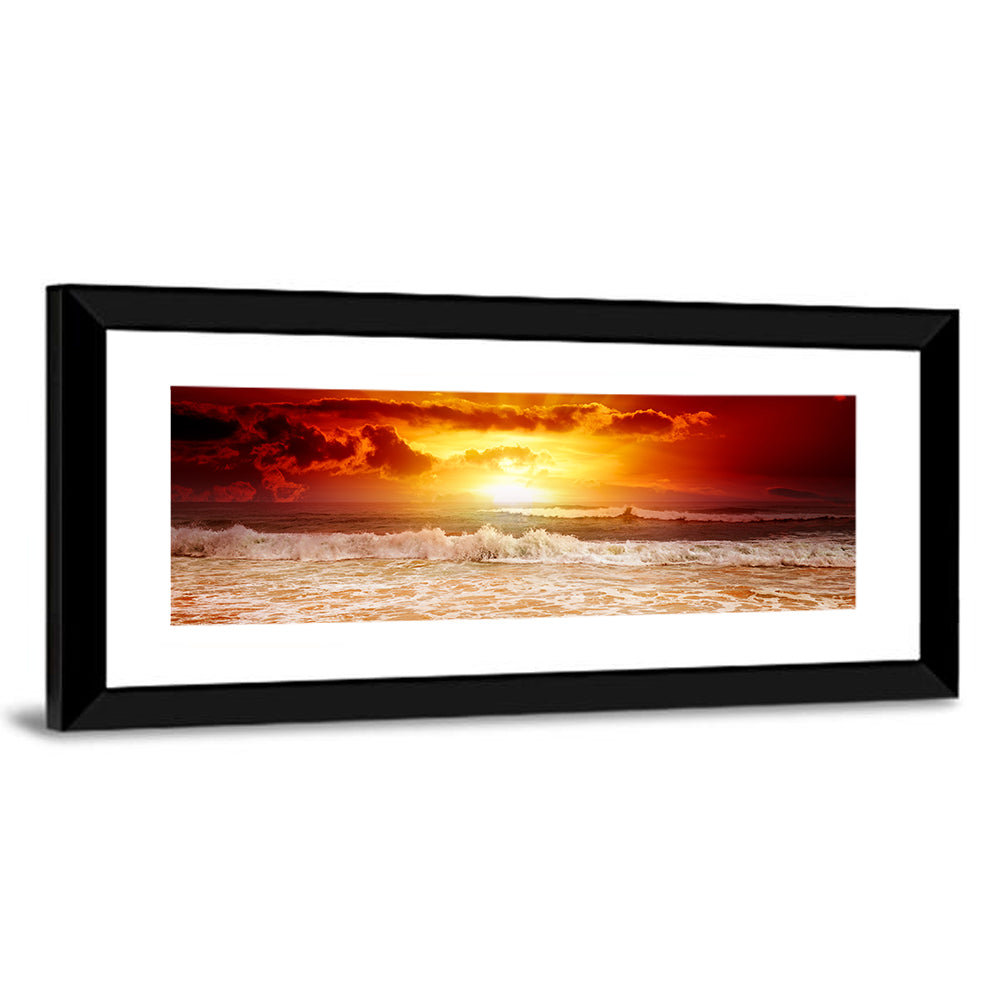 Golden Sunset Over Ocean Waves Wall Art