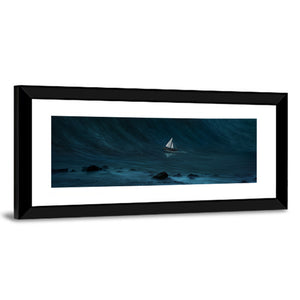 Small Boat Against Large Wave Wall Art