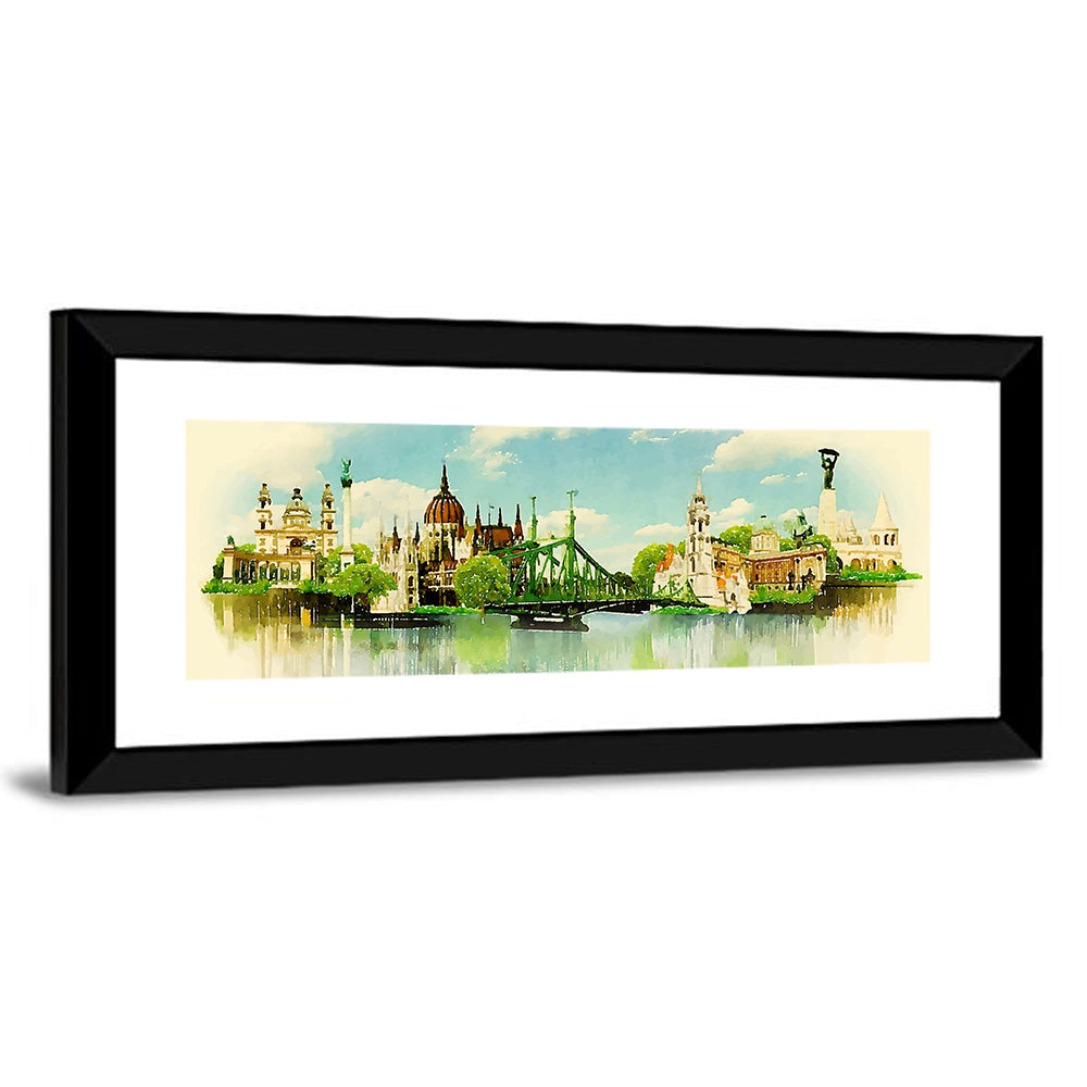 Budapest Riverfront Watercolor Wall Art