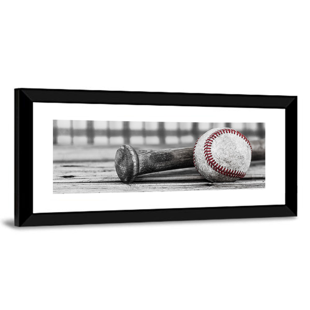 Worn Baseball and Bat on Wood Wall Art