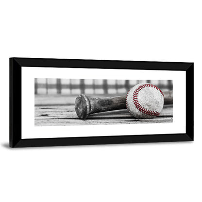 Worn Baseball and Bat on Wood Wall Art
