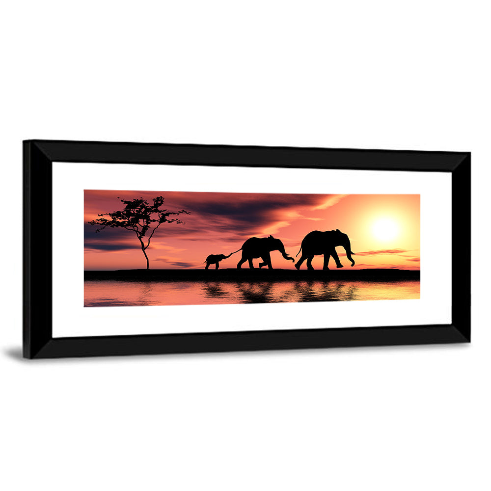 Marching Elephants at Sunset Wall Art