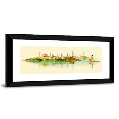 Istanbul Bosphorus Watercolor Skyline Wall Art