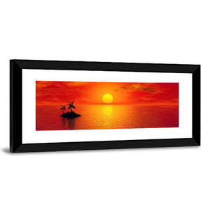 Small Island With Coconut Trees Sunset Wall Art