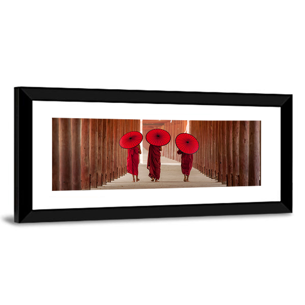 Novice Monks with Red Umbrellas Wall Art