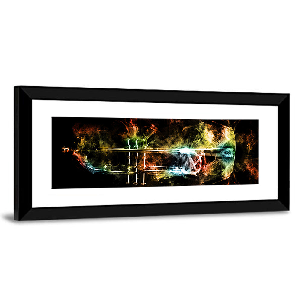 Brass Trumpet with Vibrant Smoke Wall Art