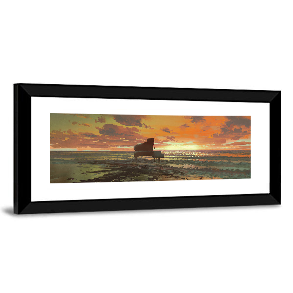 Piano on the Beach at Sunset Wall Art