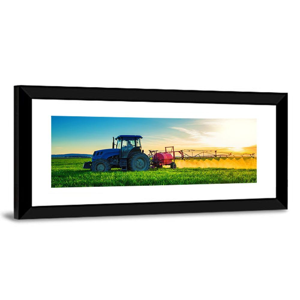 Tractor Spraying Crops at Golden Hour Wall Art