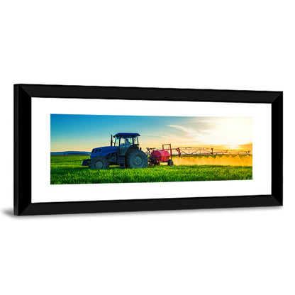 Tractor Spraying Crops at Golden Hour Wall Art