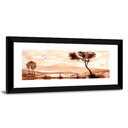 Sepia Lakeside Landscape Wall Art