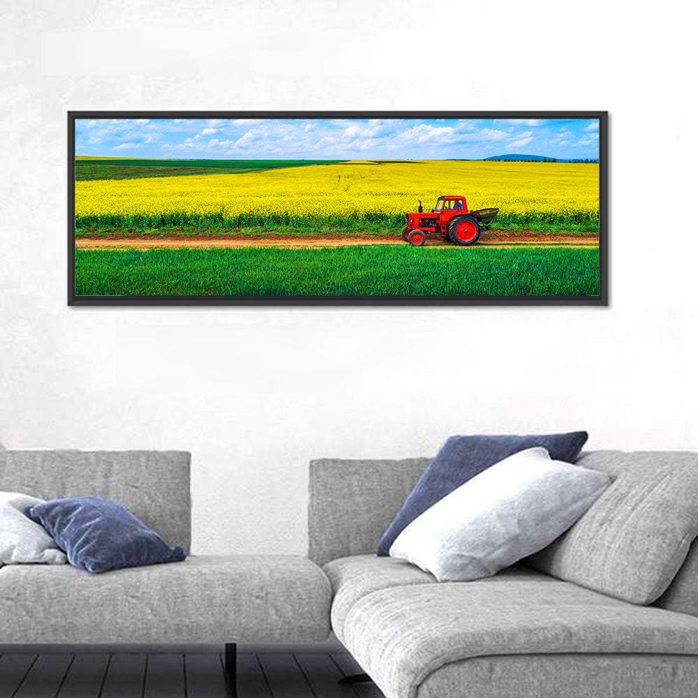 Red Tractor Over Yellow Rapeseed Field Wall Art