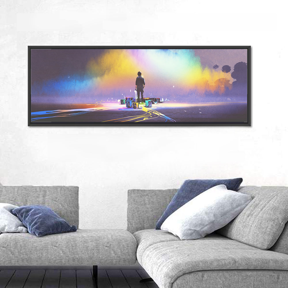 Silhouette with Paint Buckets and Rainbow Light Wall Art