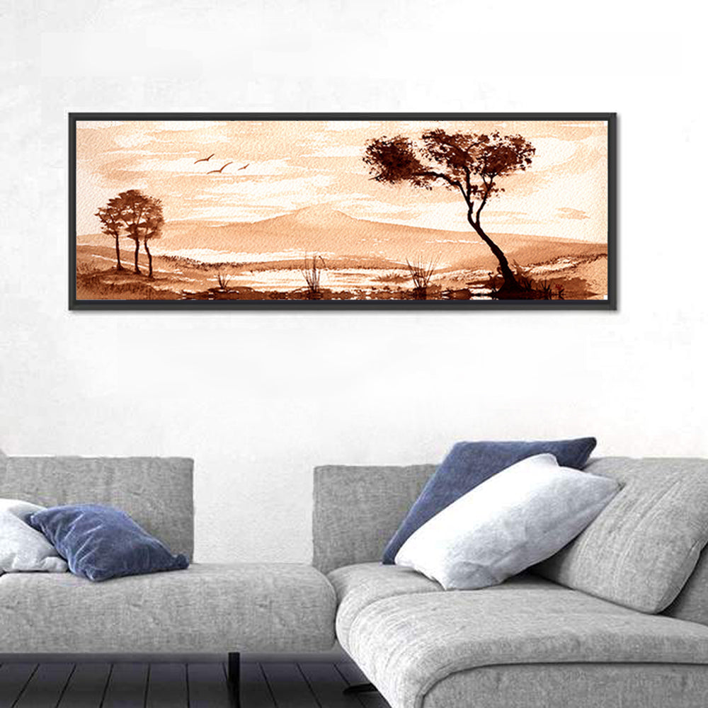 Sepia Lakeside Landscape Wall Art