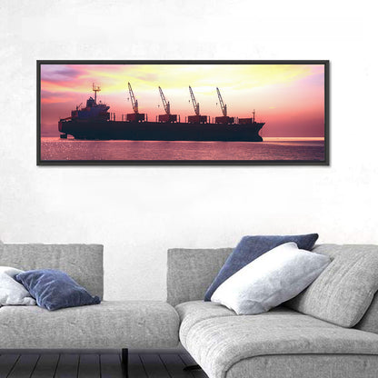 Sunset Cargo Ship Silhouette Wall Art