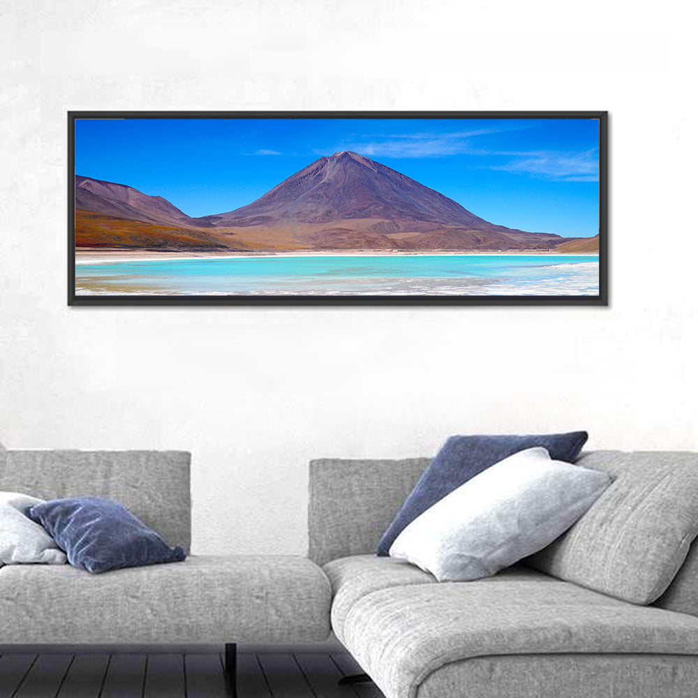 Bolivian Turquoise Lagoon Wall Art in a room, panoramic