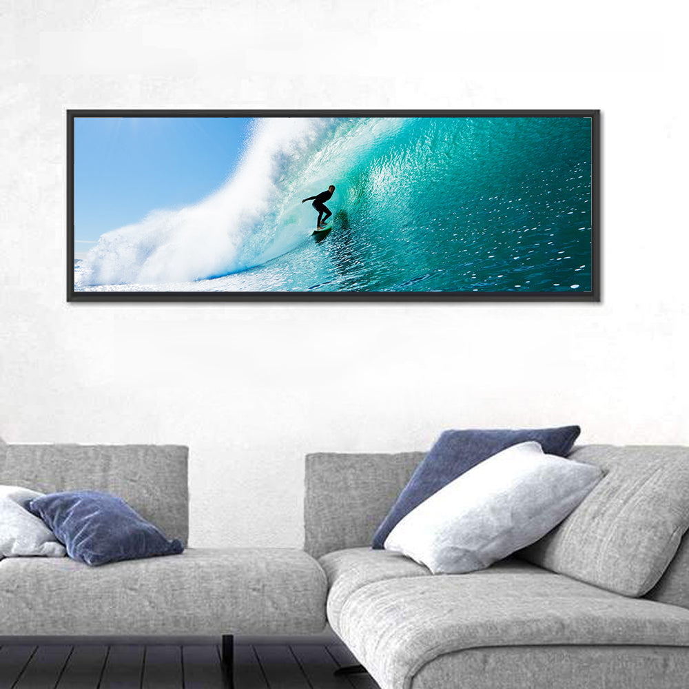 Surfer Inside Blue Barrel Wave Wall Art