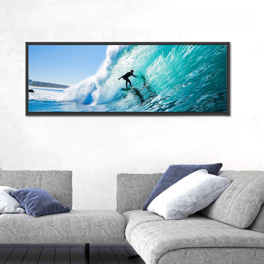 Sunlit Blue Wave with Surfer Wall Art