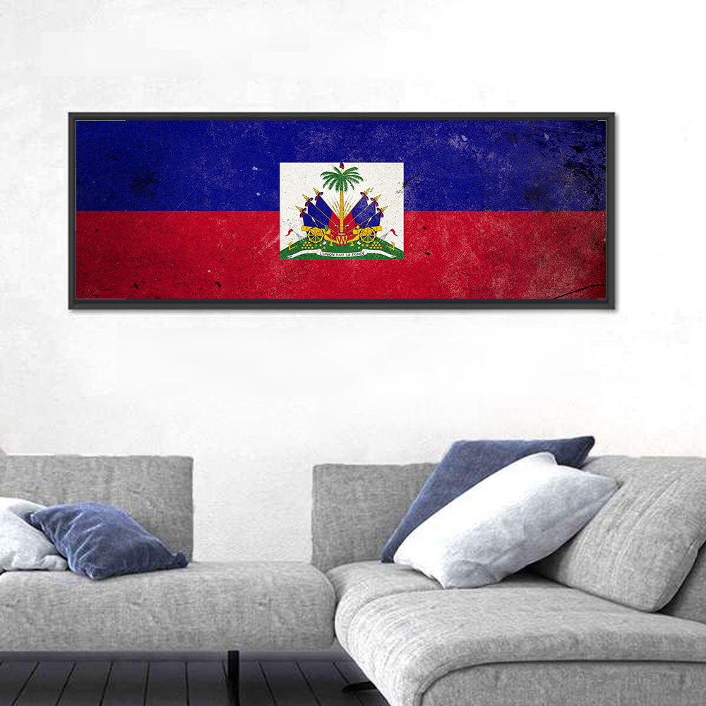 Haitian Flag with Distressed Emblem Wall Art
