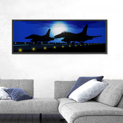 Moonlit Fighter Jets on Runway Wall Art