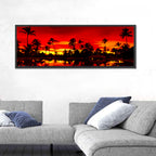 Sunset Over Sea with Palm Silhouettes Wall Art