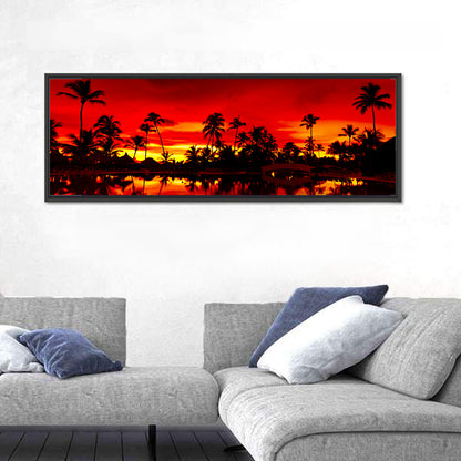 Sunset Over Sea with Palm Silhouettes Wall Art