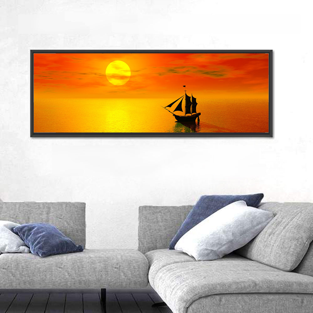 Old Sailboat Silhouette at Sunset Wall Art
