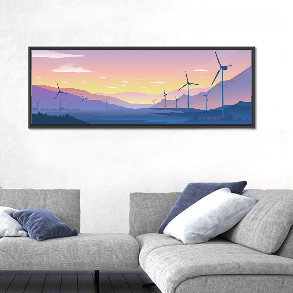 Dusk Wind Turbine Silhouettes Wall Art