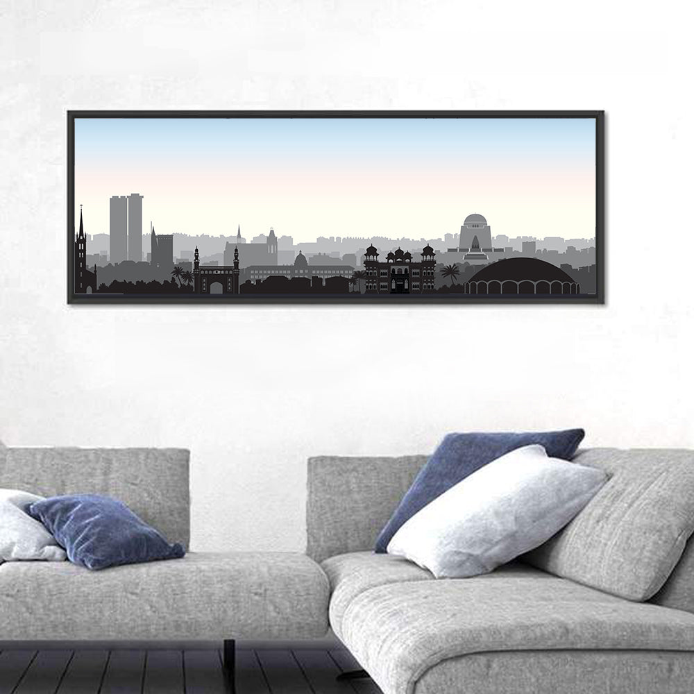 Karachi Skyline at Dawn Wall Art in a room, panoramic