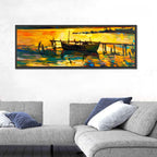 Sunset Boat at Jetty Oil Painting Wall Art