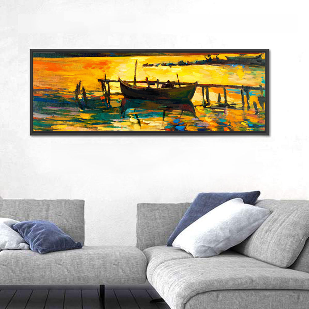 Boat & Jetty Oil Painting Wall Art