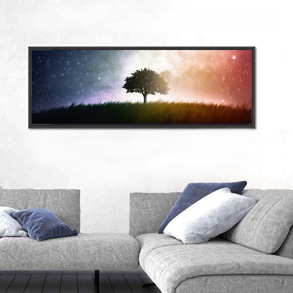 Tree Silhouette Under Nebula Sky Wall Art
