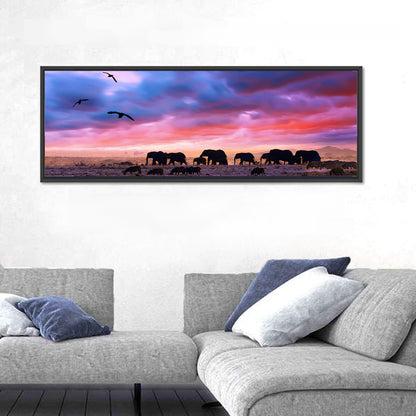 Elephants at Savannah Sunset Wall Art