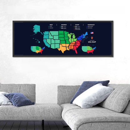 Color Coded US Regions Map Wall Art