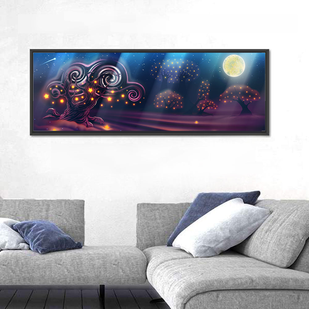 Magical Night Landscape Wall Art in a room, panoramic