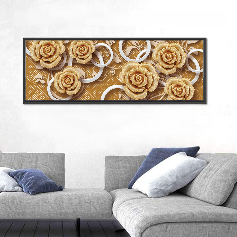 3d Golden Rose Floral Pattern Wall Art
