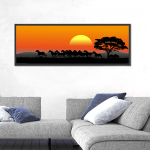 Horses Herd At Sunset Wall Art