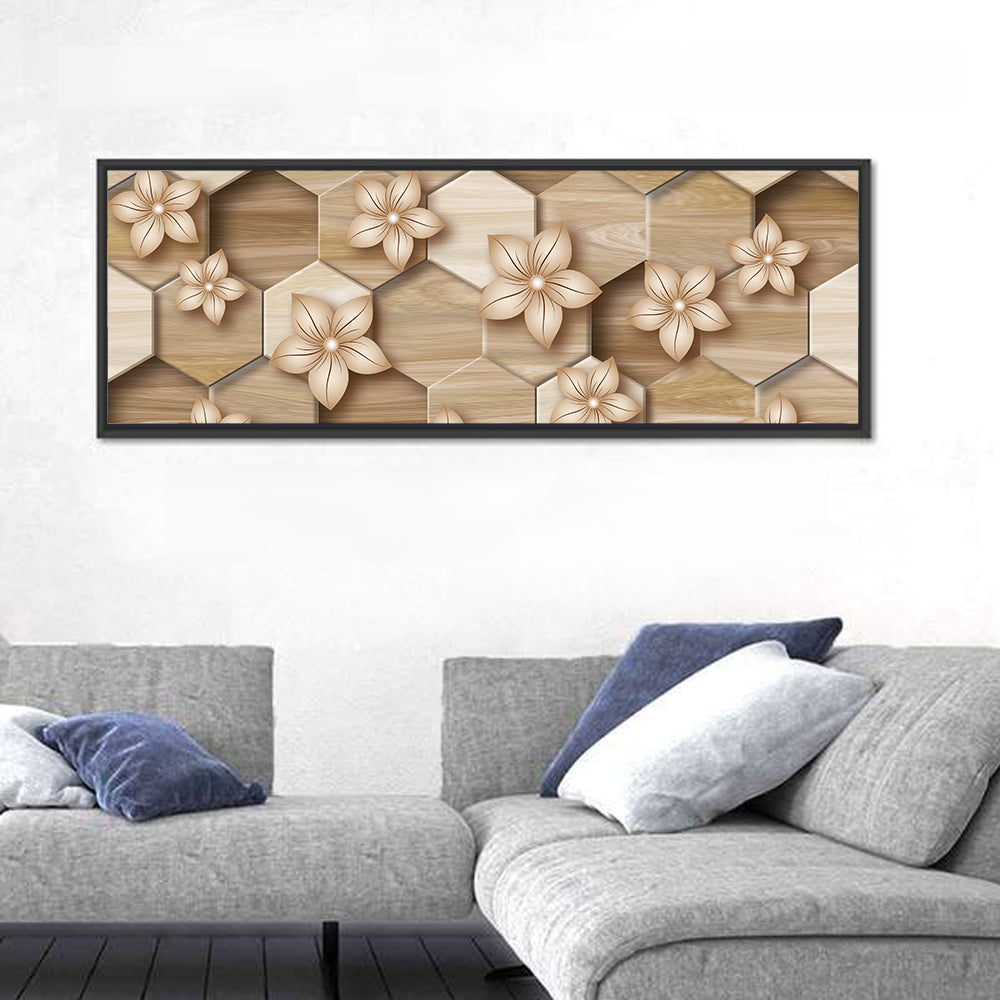 Wood Grain Honeycomb Floral Wall Art