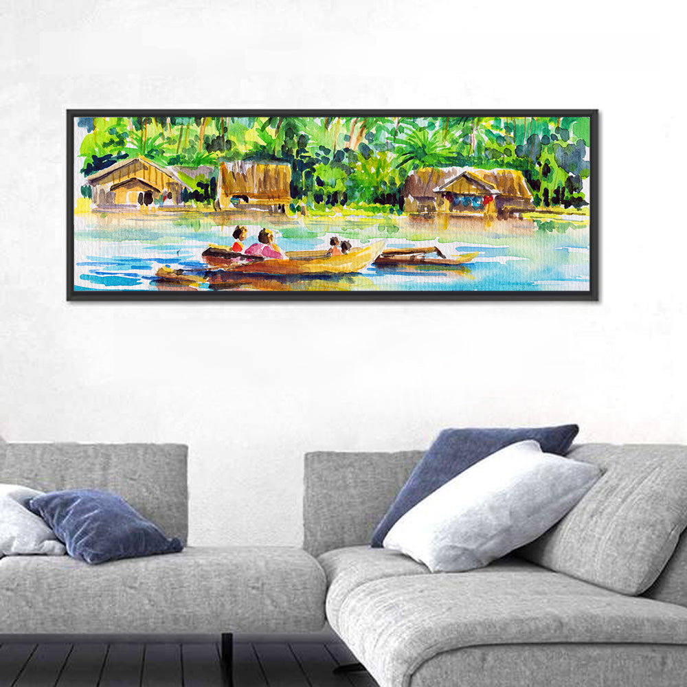 Boat in Tropical Village Wall Art