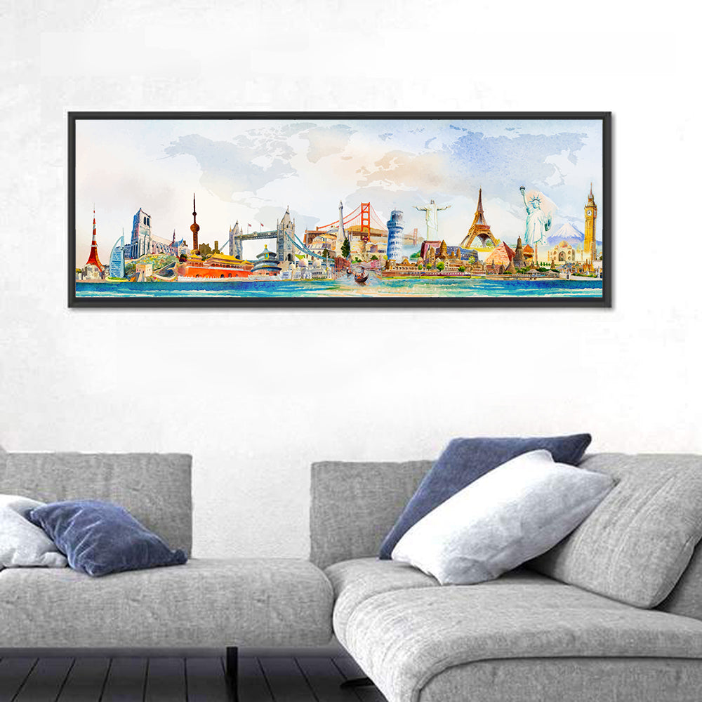 Watercolor World Landmarks Montage Wall Art