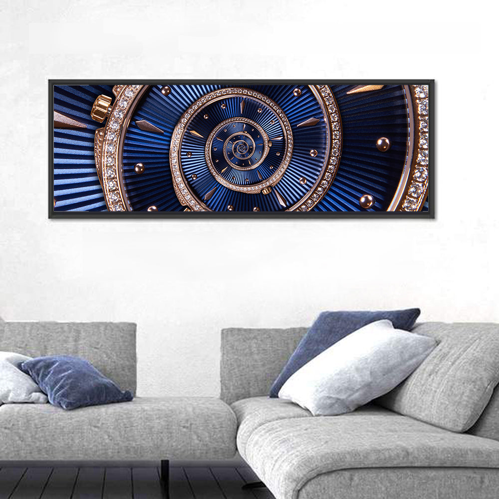 Clockwork Time Spiral Wall Art in a room, panoramic